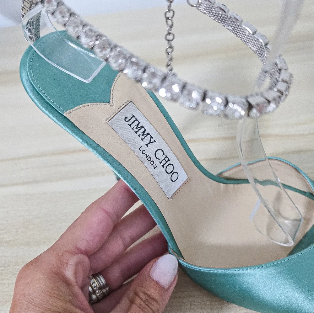 Jimmy Choo Saeda 100 Satin Crystal Embellished Sandals Size 39/9 - Picture 6 of 16